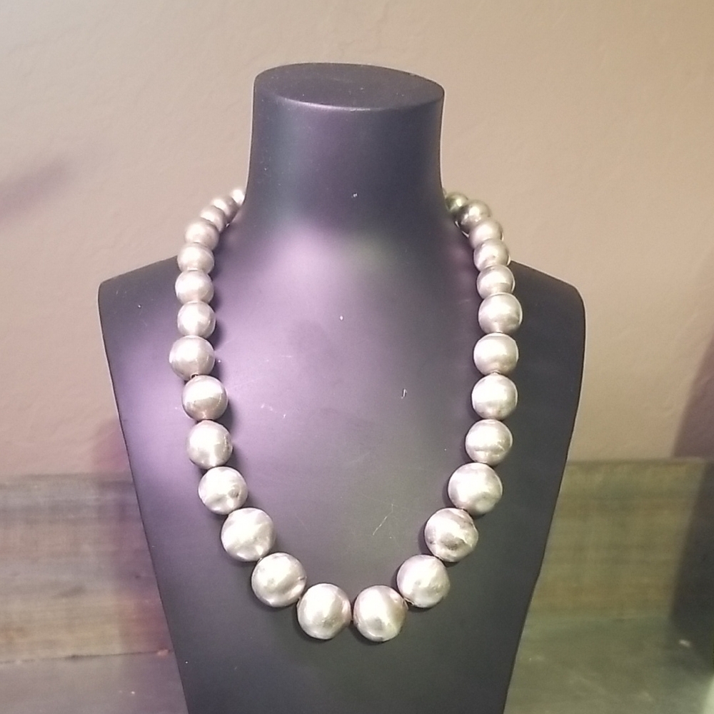MEXICAN SILVER BEAD NECKLACE, 74 GRAMS 925 (2.7 OZ) EUC, #2506